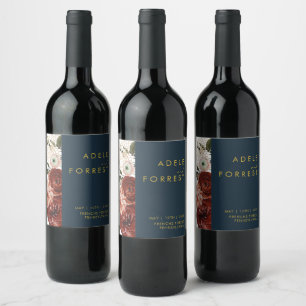 Rótulo De Garrafa De Cerveja Marsala Autumn Floral   Rótulo de Vinho de Casame