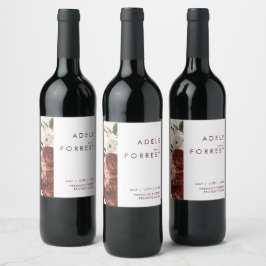 Rótulo De Garrafa De Cerveja Marsala Autumn Floral | Rótulo de Vinho de Casamen