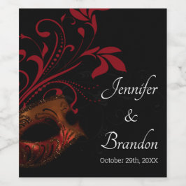 Rótulo De Garrafa De Cerveja Máscara Floral Vermelha