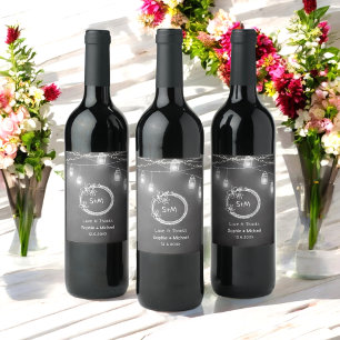 Rótulo De Garrafa De Cerveja Mason Jar - Casamento Branco Preto