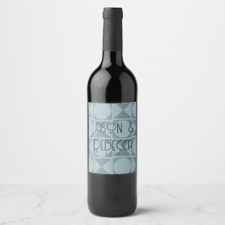 Rótulo De Garrafa De Cerveja Médio Personalizado de Casamento Geométrico Azul d