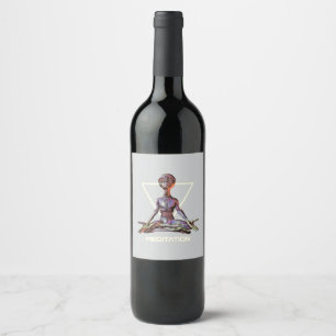 Rótulo De Garrafa De Cerveja Meditação. Alienígena em pose tranquila