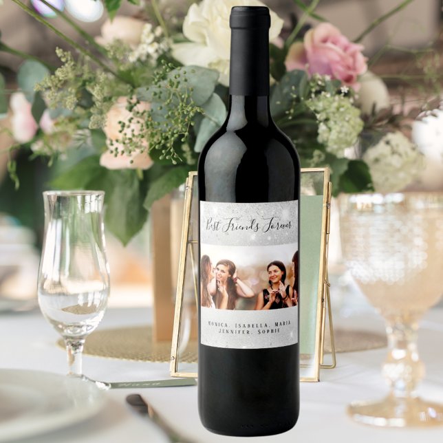 Rótulo De Garrafa De Cerveja Melhores amigas foto poeira prateada brilhante nom (Criador carregado)