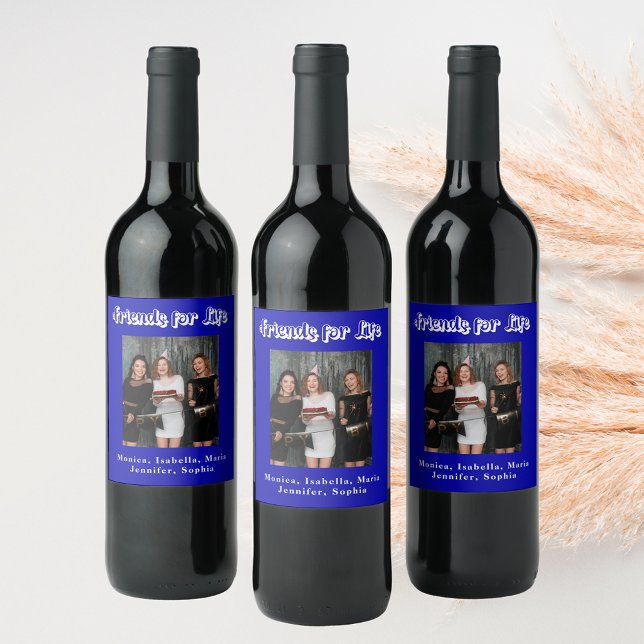 Rótulo De Garrafa De Cerveja Melhores amigos foto azul royal branco script (Criador carregado)