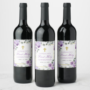 Rótulo De Garrafa De Cerveja Menina Floral Roxa Primeira Comunhão