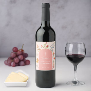 Rótulo De Garrafa De Cerveja Menina Primeira Comunhão Arco Rosa Flores Silvestr