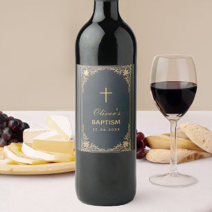 Rótulo De Garrafa De Cerveja Menino Baptismo Vintage Dourado Elegante Azul