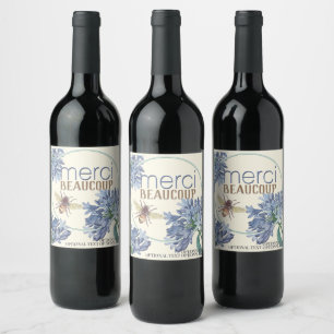Rótulo De Garrafa De Cerveja Merci Beaucoup Flor de Abelha Azul Personalizado