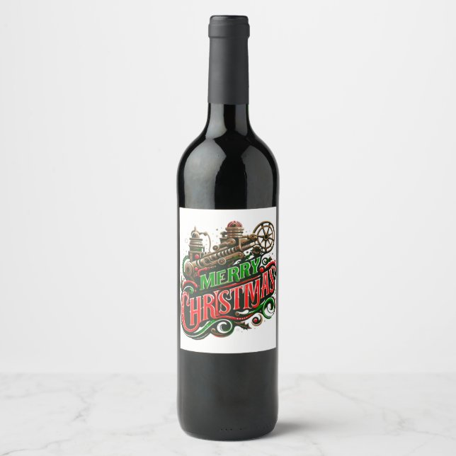 Rótulo De Garrafa De Cerveja Merry Christmas steampunk (Frente)