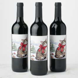 Rótulo De Garrafa De Cerveja Mia a Gata Festiva com Decoração de Feriado