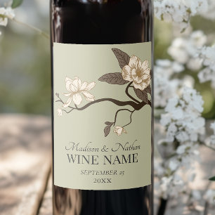Rótulo De Garrafa De Cerveja Mínima Vintage Magnolia Wedding Sage Green
