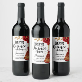 Rótulo De Garrafa De Cerveja Mis Quince Anos Burgundy Vinho Floral Ocidental