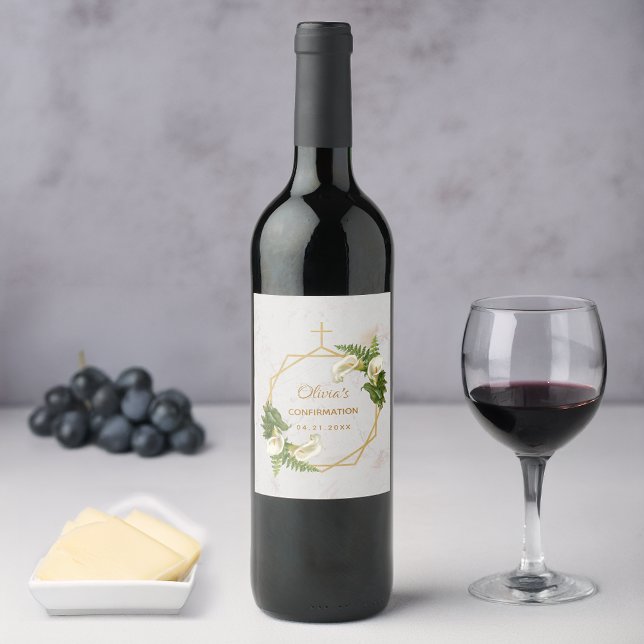 Rótulo De Garrafa De Cerveja Moça Confirmação Calla Lily Dourada Marble Floral (Criador carregado)