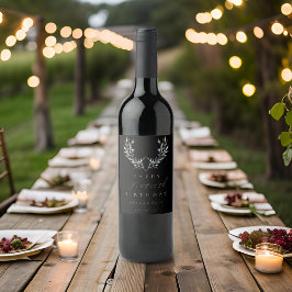 Rótulo De Garrafa De Cerveja Modern Black Watercolor Olive Branch ANY Birthday