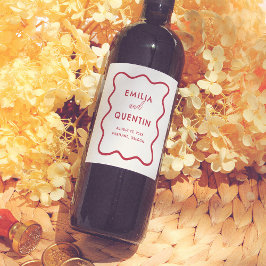 Rótulo De Garrafa De Cerveja Modern Colorful Funky Wavy Frame Retro Wedding