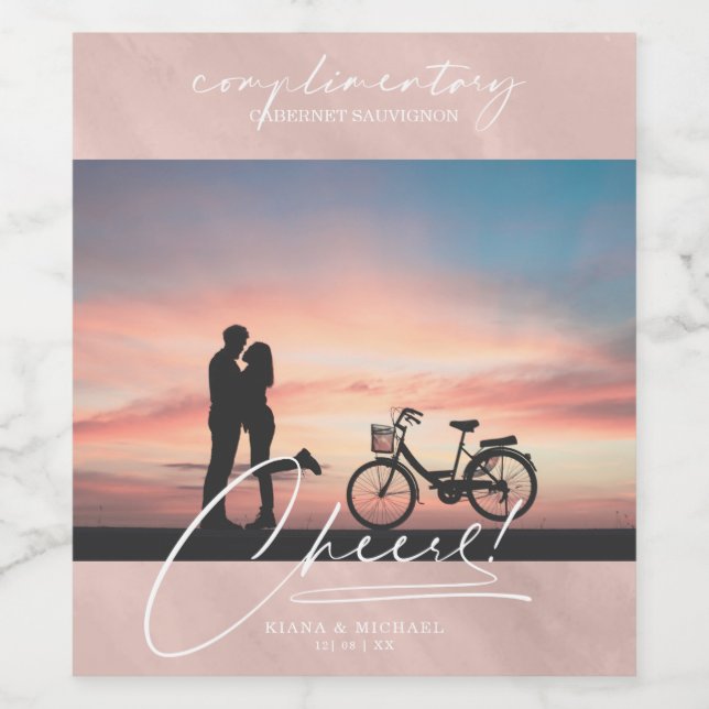 Rótulo De Garrafa De Cerveja Modern Marble Cheers Photo Rosa Dourado ID816 (Rótulo Único)