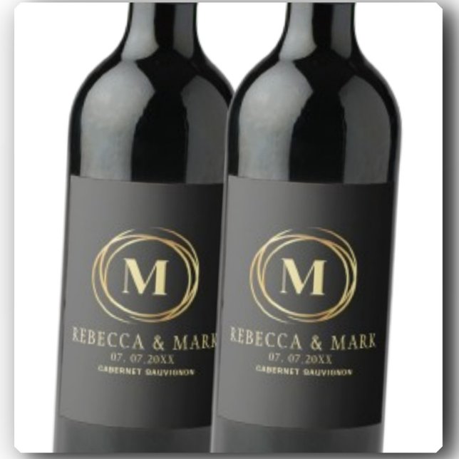 Rótulo De Garrafa De Cerveja Modern metallic gold circle shape faux monogram (Criador carregado)