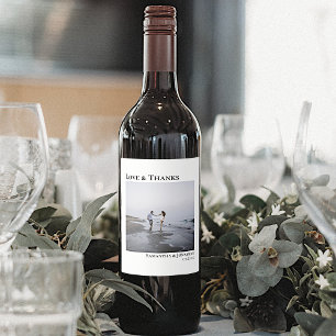 Rótulo De Garrafa De Cerveja Modern Minimal Square Photo Love & Thanks Wedding