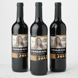 Rótulo De Garrafa De Cerveja Modern Parabéns Formando Dourado Foto Glitter