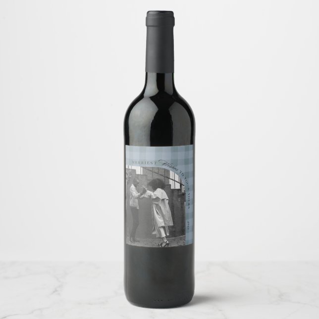 Rótulo De Garrafa De Cerveja Modern Rustic Plaid Holiday Wine Label Personalize (Frente)