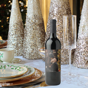 Rótulo De Garrafa De Cerveja Modern Trendy Christmas   Foto do Casal Romântico