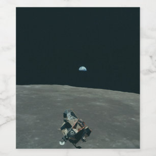 Rótulo De Garrafa De Cerveja Módulo Lunar Apollo e nascer da Terra sobre a Lua