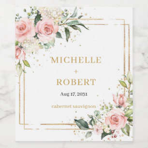 Rótulo De Garrafa De Cerveja Moldura de ouro para rosas cor-de-rosa com borda v