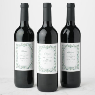 Rótulo De Garrafa De Cerveja Moldura Floral Botânica Vintage Verde Salvia Casam