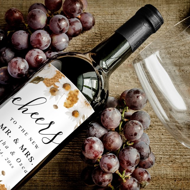 Rótulo De Garrafa De Cerveja Moldura Floral em Aquarela Amarelo Outono e Branco (Criador carregado)