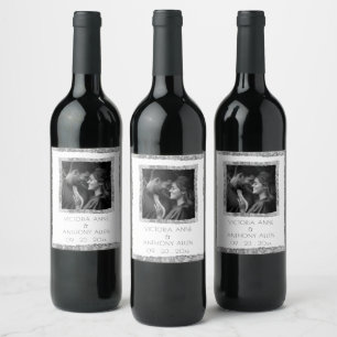 Rótulo De Garrafa De Cerveja Moldura Prateada Rústica Elegante Personalizada