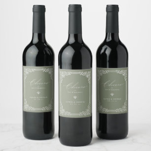Rótulo De Garrafa De Cerveja Moldura Vintage Verde Salvia Elegante Casamento Ch