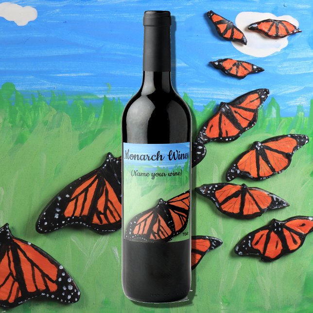 Rótulo De Garrafa De Cerveja Monarch Wine Butterfly Folk Art (Hand sculptured clay Monarchs, acrylic painted and photographed on a 5" x 8" background)