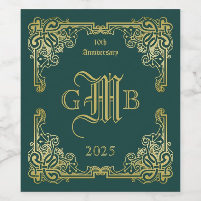 Rótulo De Garrafa De Cerveja Monograma Clássico de Casamento Dourado Quadro Esc (Rótulo Único)