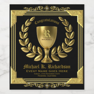 Rótulo De Garrafa De Cerveja Monograma da grinalda do louro do copo dourado dos