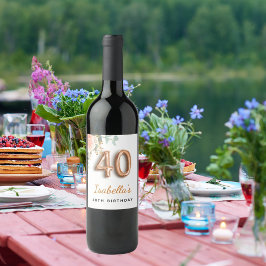 Rótulo De Garrafa De Cerveja monograma de aniversário de 40 anos de ouro floral