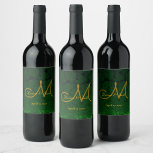 Rótulo De Garrafa De Cerveja Monograma de Recepção de casamento Dourada verde