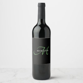 Rótulo De Garrafa De Cerveja Monograma de Script Verde Preto Moderno Elegante