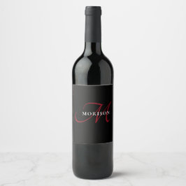 Rótulo De Garrafa De Cerveja Monograma de Script Vermelho Preto Moderno Elegant