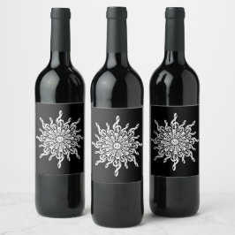 Rótulo De Garrafa De Cerveja Monograma do Floco de Neve Preto e Branco