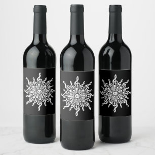 Rótulo De Garrafa De Cerveja Monograma do Floco de Neve Preto e Branco