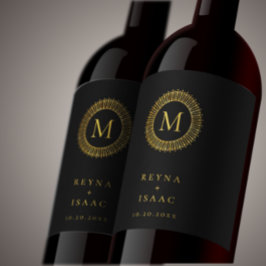 Rótulo De Garrafa De Cerveja Monograma Dourado Deco Wreath Elegante