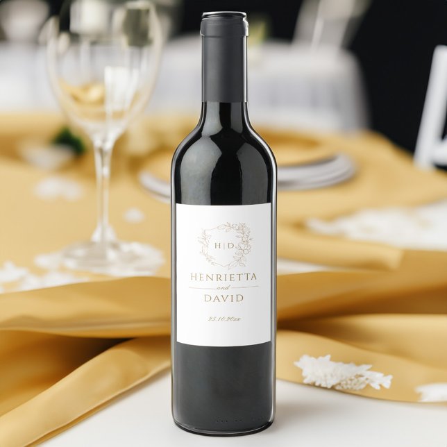 Rótulo De Garrafa De Cerveja Monograma elegante de ouro botânico de crista case (Criador carregado)