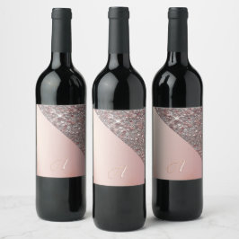Rótulo De Garrafa De Cerveja Monograma Elegante em Dourado Rosa