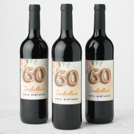 Rótulo De Garrafa De Cerveja monograma floral de rosa de ouro eucalipto, de 60