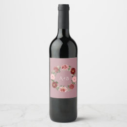 Rótulo De Garrafa De Cerveja Monograma Floral Rosa Empoeirada Garrafa de Vinho