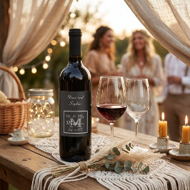 Rótulo De Garrafa De Cerveja Monograma Minimalista | Casamento Preto e Branco