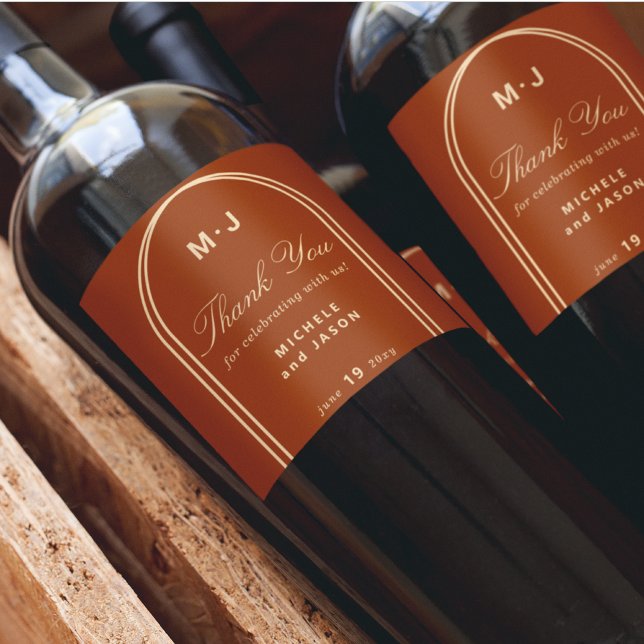 Rótulo De Garrafa De Cerveja Monograma Personalizado Obrigado Terracotta Arch C (Criador carregado)