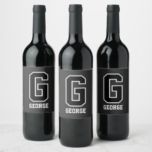 Rótulo De Garrafa De Cerveja Monograma Personalizado Preto e Branco