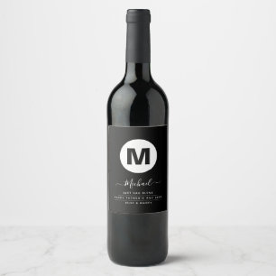 Rótulo De Garrafa De Cerveja Monograma personalizado preto e branco minimalista