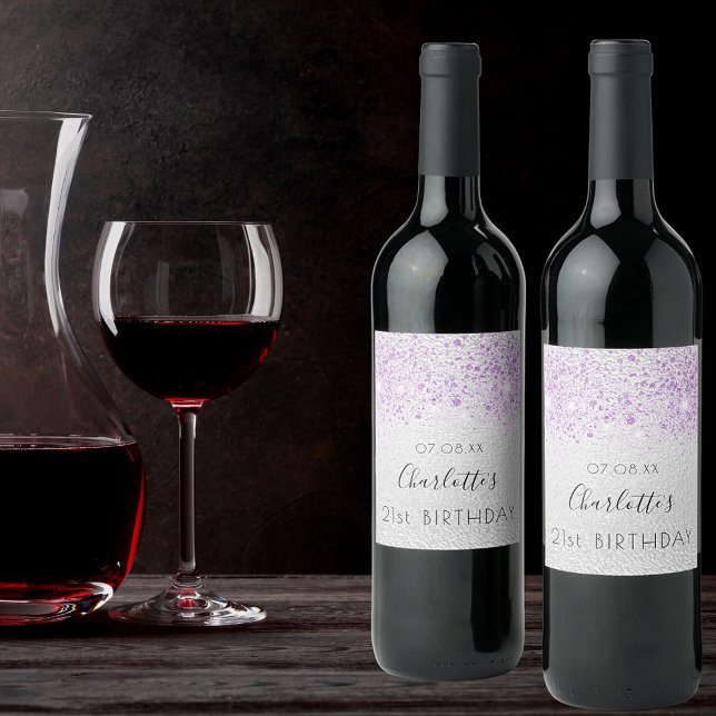 Rótulo De Garrafa De Cerveja Monograma roxo de metal prateado de aniversário (Criador carregado)